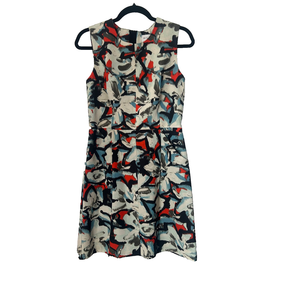 Milly CoCo Dress Size 8 Gardenia Floral Print Sleeveless w/Pockets Mini Sheath